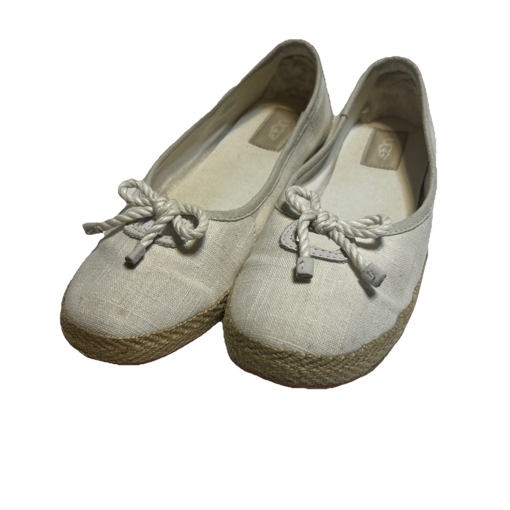 UGG Australia Chivon Linen Espadrille Flats Cream Nautical Rope Bow 1004111